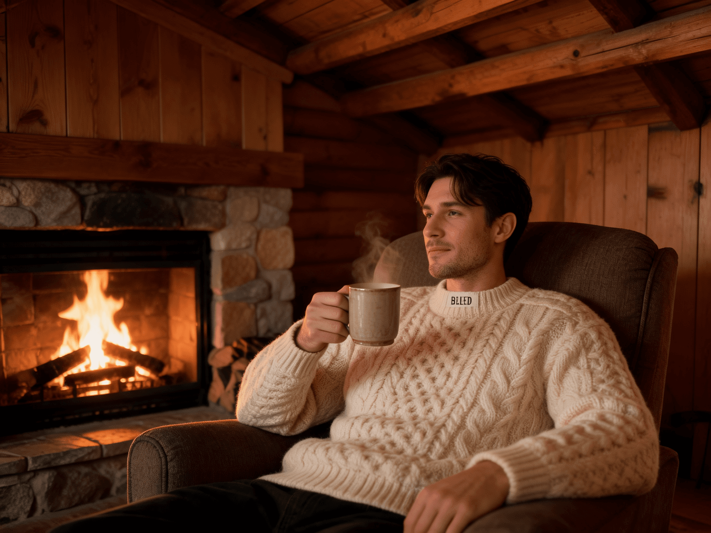Bield knitwear by a fire