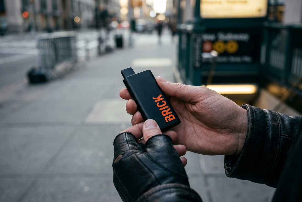 Brick in hand on the street