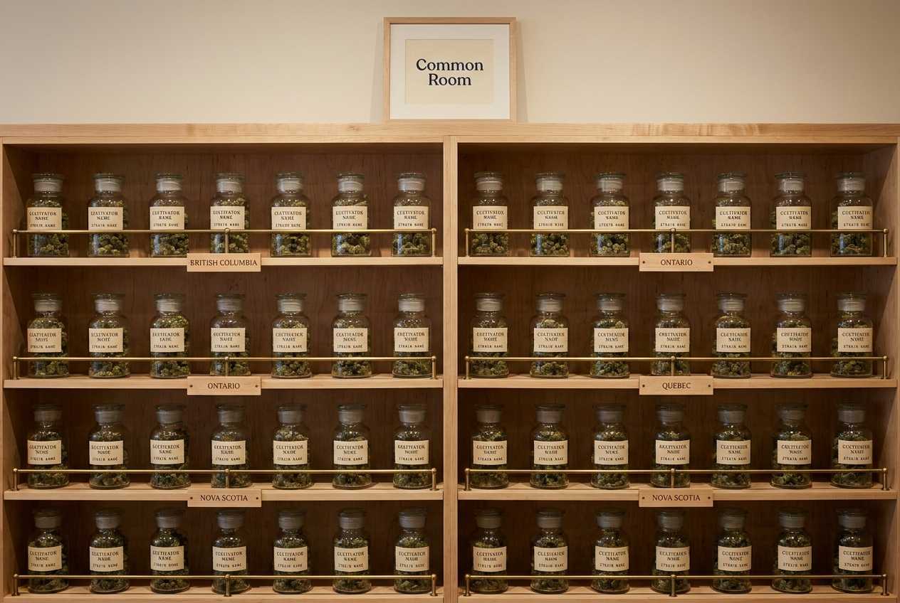 Curated shelf wall organized by Canadian region
