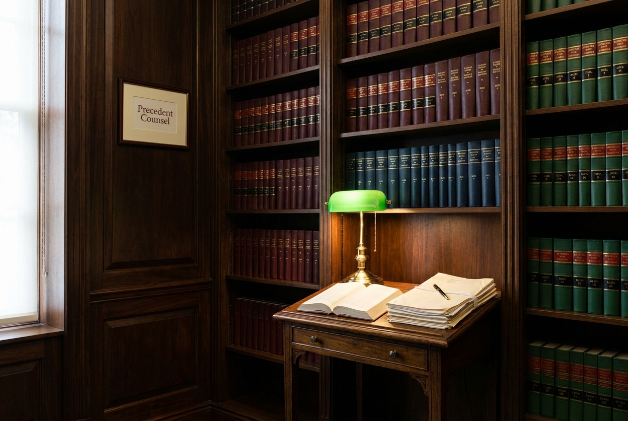 Library corner with leather-bound volumes