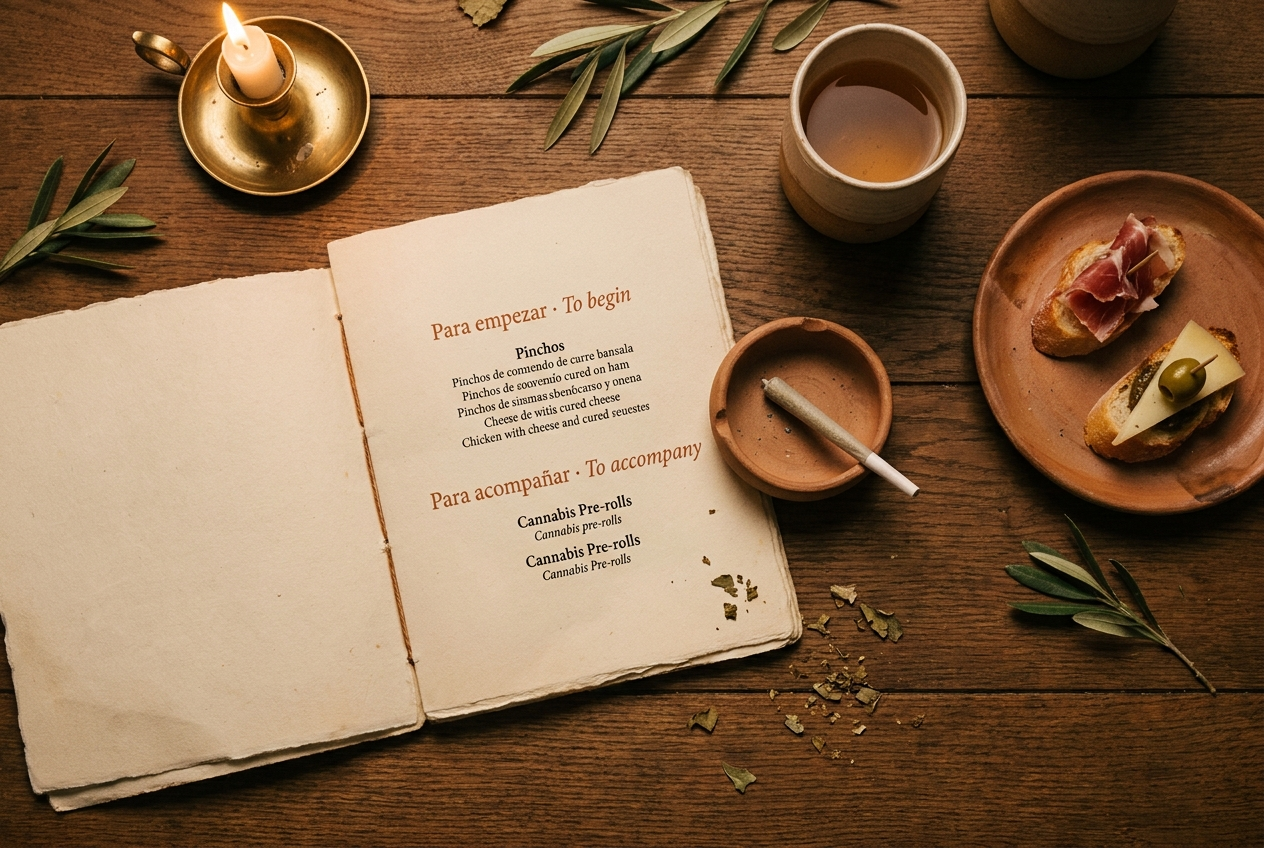 The Sobremesa weekly menu spread on a candlelit table